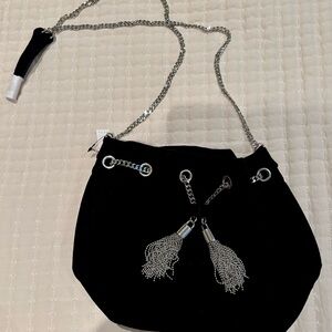 White House Black Market Black Velvet and Silver Chain Crossbody Purse Bag NWT